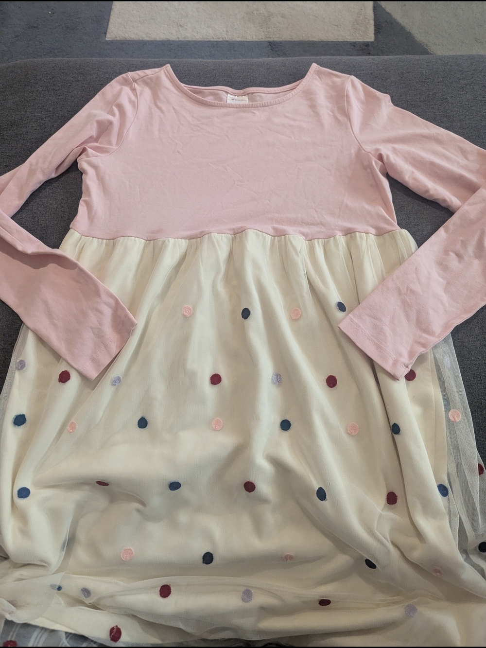 Hanna Andersson Pink Top Ivory Tulle Dress with Multicolor Dots